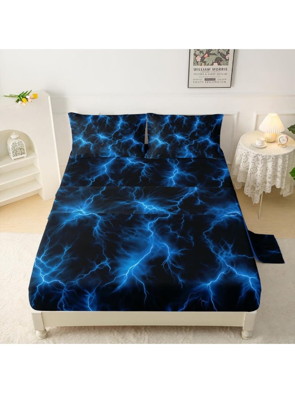 Soft Neon Light Kids Sheet Set - Full Blue Microfiber Bedding, Deep Pocket